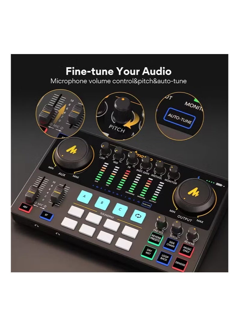 ماونو بطاقة صوت Maono AME2، واجهة صوت Maonocaster، معدات بودكاست، خلاط استوديو متعدد الإمكانات للبث المباشر، الجيتار، الكمبيوتر الشخصي - Image 3